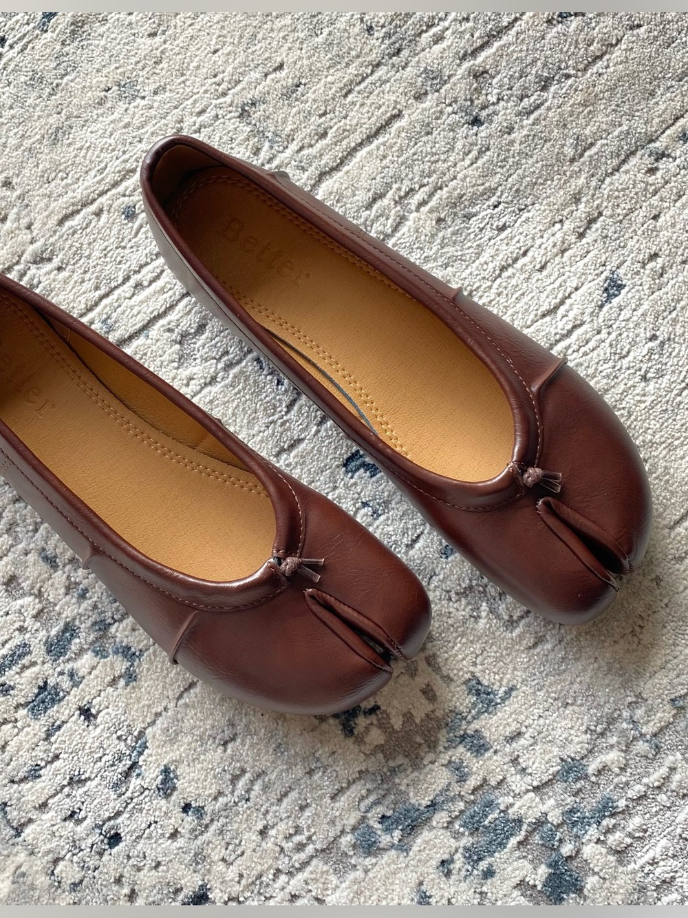 Brown Genuine Leather Tabi Ballet Flats - Picture 2 of 10